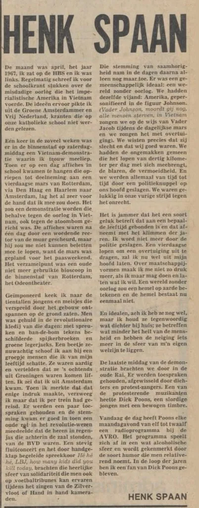 De eerste column van Spaan in Het Parool