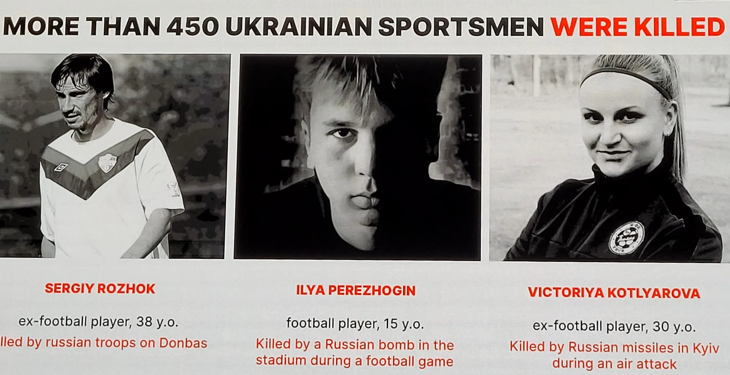 Enkele van de omgekomen sportmensen tijdens de oorlog met Rusland.