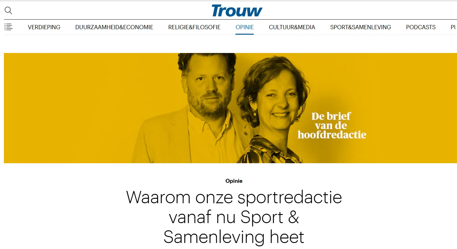 Sportredactie Trouw richt zich meer op 'sport & samenleving' 
