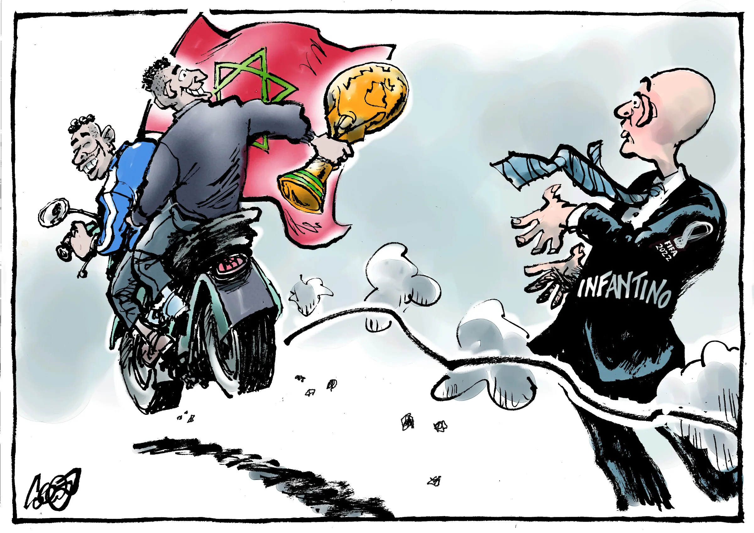 Cartoons WK voetbal in perscentrum Nieuwspoort